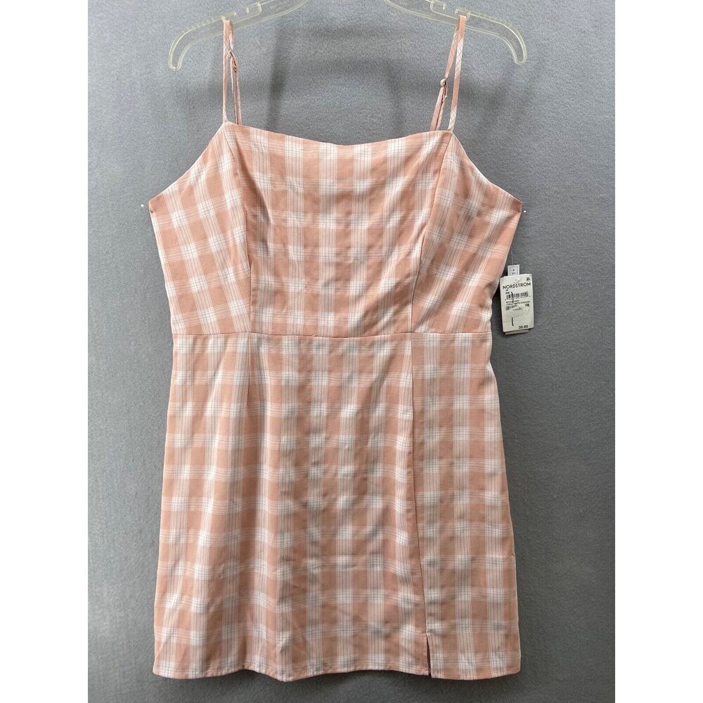 NWT Nordstrom BP Dress Womens Sz 1X Spaghetti Strap Mini Coral White Plaid